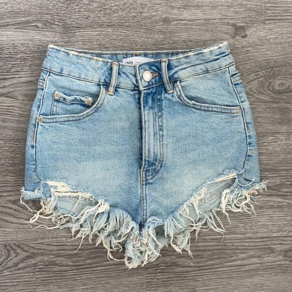 Zara Pants - Zara Denim Jean Shorts Blue Frayed